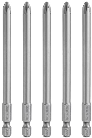 QUARKZMAN 5pcs Embout de tournevis cruciforme Phillips 1/4 Tige hexagonale | #2 PH2, en acier S2, 4 (100mm) Longue, magnétique, de qualité industrielle pour visseuse électrique, 0,236 (6mm) Tige