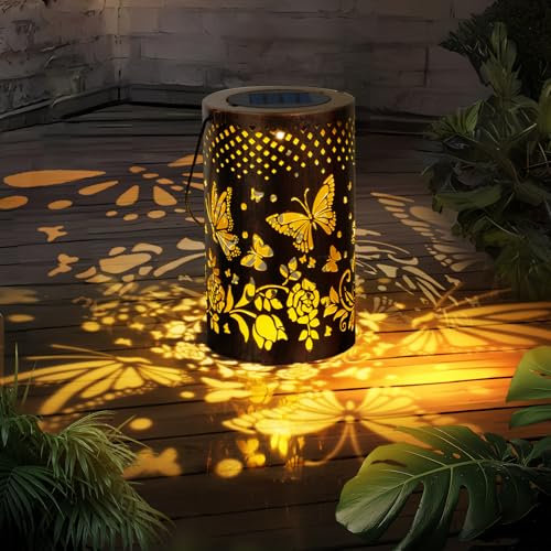 Qoosea Lanterne Solari da Esterno Farfalla Decorative LED Luci da Giardino in Metallo con Ganci IP65 Impermeabile Lanterna Solare Lampade Solari da Giardino Decorazioni
