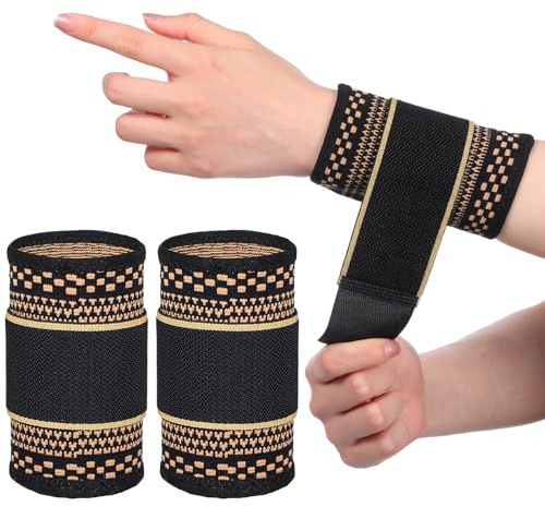 HJZHII 1 Pair Copper Wrist Compression Brace, Elastic Wrist Support Sleeve Sports Hand Wristlet Wrap for Women Men Gym Fitness, Workout, Typing, Weightlifting, Yoga(Medium)