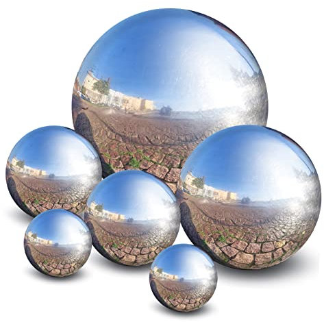 VICASKY 6 Pack Gazing Balls Large Metal Silver Reflective Balls for Garden Decorations