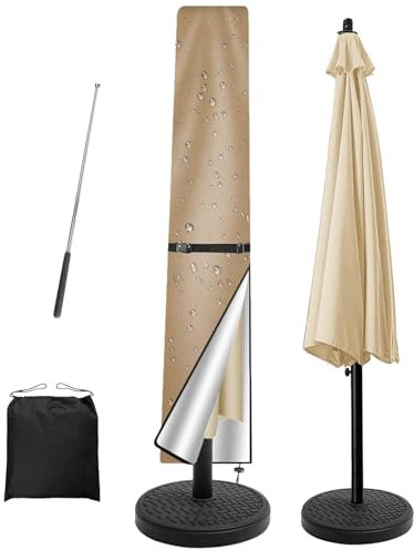 poraceous Copri Ombrellone da Giardino, per Ombrellone da 2 m a 3.5 m, 600D Tessuto Oxford Impermeabile Copertura Ombrellone da Giardino, per Ombrellone da Giardino, Antivento, Anti-UV190x30/50cm