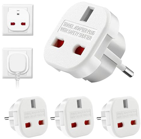 Dhqkqg UK to EU Plug Adapter, 6 Piezas Adaptador de Enchufe de UK a Enchufe Europeo, Adaptador Enchufe Ingles a Español,Adaptadors de Viaje U-k a UE/DE/FR/IT/ES (4PCS)