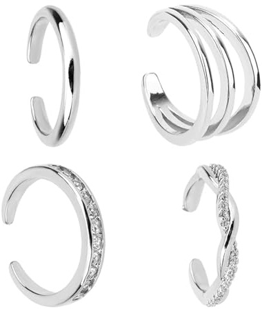 FveVqe 4PCS Toe Rings for Women, Adjustable Toe Rings Set, Toe Ring with CZ Crystal Twist Design, Silver Toe for Women, Open Band Summer Beach Jewelry, Minimalist Knuckle Rings Party Gifts