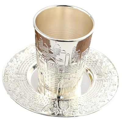 MERIGLARE Weinkelch mit Untertasse Cup für Pessach Feier Jahrestag