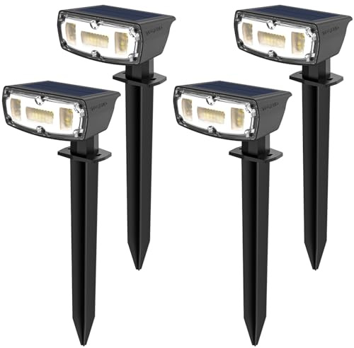OUSFOT Luci da Esterno Giardino 4 Pezzi, 30 LEDs Faretto Led da Esterno Solare Impermeabile IP67, Lampada Solare con Pannello Solar Regolabile a 180° per Giardino, Vialetto, Cortile, Muro