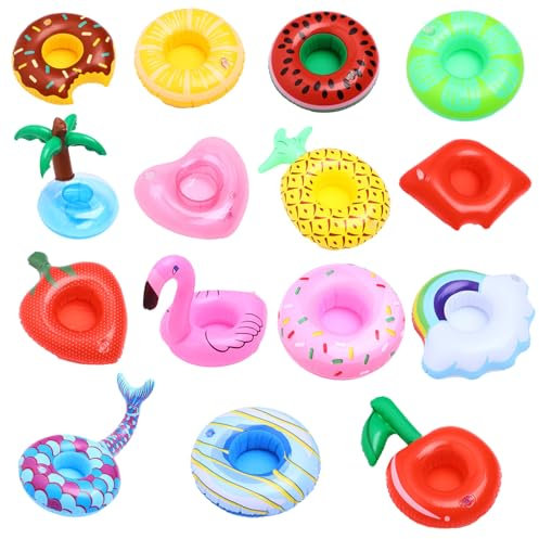 EDLMKM 15 Pcs Inflatable Floating Drink Holderr, Inflatable Drinks Holderr, Cute Pool DrinksHolder, IInflatable Drink Holders Floats, Floating Drinks Holder for Hot Tub Pool, PoolDrink Holder Floats