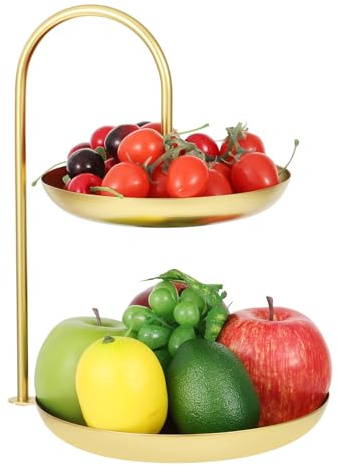 HFYZZ 2 estantes de metal dorado para decoración de cocina, verduras, frutas, aperitivos, oficina, cocina, 17/20 cm