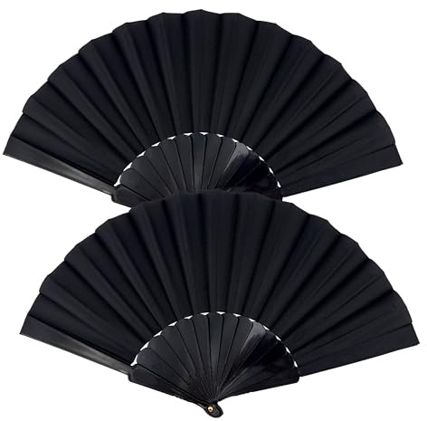 2 Stück fächer，fächer schwarz，handfächer，fecher，fecher damen，hand fan，fächer klein，handfächer stabil，fächer stoff