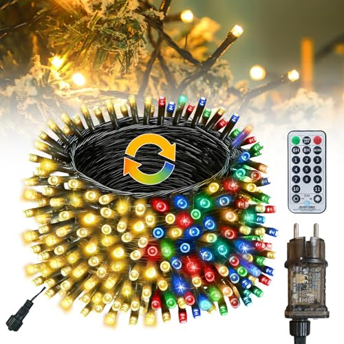 LED Lichterkette Außen, 30M 300LED Warmweiß & Bunt Lichterkette Strom Weihnachtsbaum Außen Innen, 11 Modi|3 Timer|4 Dimmbar|IP65|Merkfunktion, Weihnachtsbeleuchtung Außen für Baum, Balkon, Garten