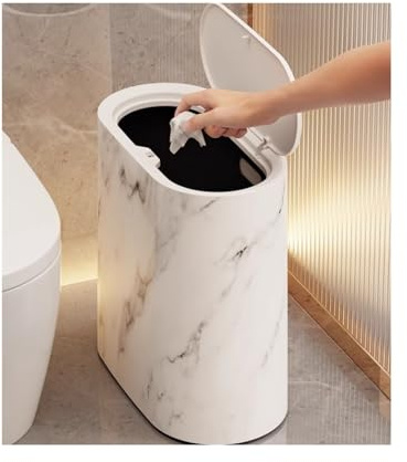 Genérico Papelera de baño | Cubo de basura pequeño con tapas | plástico mármol y madera | Papelera de desechos moderna para el hogar, interior