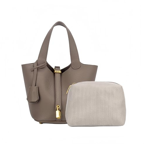 Bucket Bag Damen MitPouch Bag Lässige Styling für Den Täglichen Gebrauch, Einzigartige Taschen Eine Klassische Lässige Hand-Picknickkorb-Stil Tasche für Frauen Handtaschen Als Geschenk Geeignet(Grau)