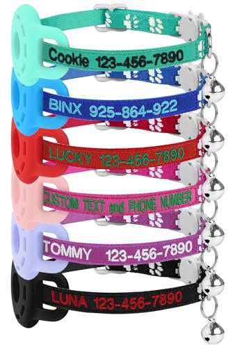 Personalisiertes Airtag-Katzenhalsband, individuelle Stickerei, Nylon, Schnellverschluss, Katzenausweis-Halsband mit Silikon-Airtag-Halter und Glocke, verstellbares Sicherheits-Halsband mit Name und