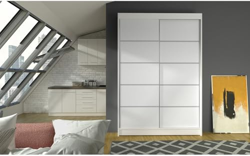 Gaba furniture Lucky 120 cm Sliding Door White Wardrobe Widths 100/120/150/180/200 cm Furniture for Bedroom Living Room Wardrobe with Hanging Rail