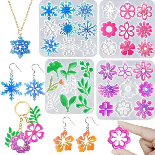 WEITAPYT Stampi Natalizi Resina Epossidica Gioielli, 4pcs Stampi Silicone Orecchini Natale, Stampo Orecchini Natale, Adatto per Realizzare Ciondoli, Collane e Gioielli