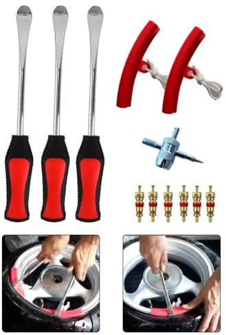 Helilyco Set di attrezzi per riparazione pneumatici moto, 3 pezzi, kit di leve per pneumatici con impugnatura in gomma antiscivolo per moto, scooter, sedia a rotelle e pneumatici per piccoli