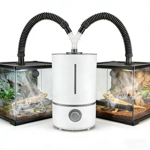 Reptile Humidifier Fogger 4L Tank with 2 Extension Tubes, Adjustable High Volume Fog, Ultra Quiet, Power Failure Protection for Terrarium Mister for Reptiles Amphibians Snakes Lizards