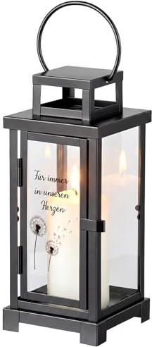 Nezyo Grablaterne Friedhof Wetterfest Laterne Outdoor Grablampe Laternen für Draußen Schwarz 23,5 cm Friedhofslaterne für Kerzen Grablicht mit 2 Blatt Aufkleber Grabschmuck für Opa Oma Papa Mama