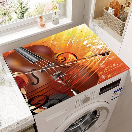 Hearda Housse Machine a Laver 3D Violon,Dessus Tapis Lave Linge Antidérapant,Housse de Protection pour Machine à Laver Top,Tapis de Protection pour Dessus Sèche-Linge (Orange,30x40cm)