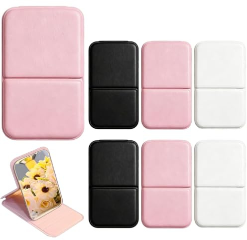 JazRvr 6 Stück Taschenspiegel Klappbar, Mini Spiegel, 10,5 x 7 cm, Handspiegel Klein Für Reise Und Unterwegs, Kleiner Spiegel In Pink Weiß Schwarz, Praktischer Kosmetikspiegel Mit Klappbarem Design