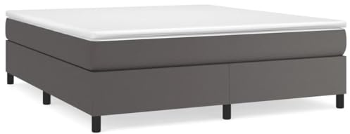 XHNIFBN Boxspring-Bettrahmen Grau 180x200 cm aus pflegeleichtem Kunstleder Modernes Bettgestell mit Stützbeinen & Sperrholzlatten Robustes Design für Wohn- & Schlafzimmer