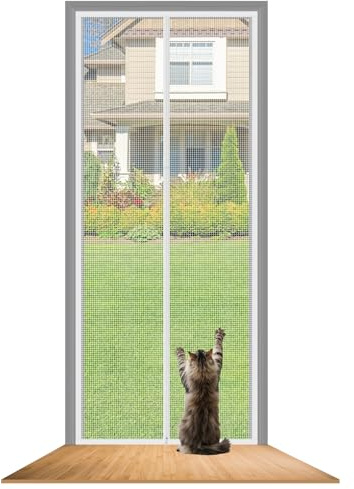 BLUE BAZAAR Cat Screen Door, Fly Screen Door Reinforced Scratch-Proof Mesh Pet Barrier, 90x120cm, Heavy-Duty Zipper Closure, Indoor Door Mesh Screen Heavy Duty Self-Sealing Mesh (90x210CM Single)