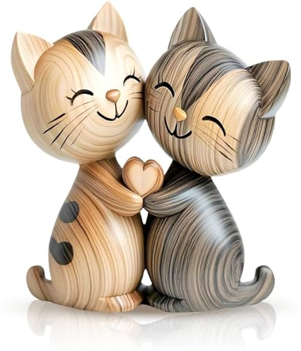 Caelura Holz Deko Katzen, 2D Katzenpaar Figur mit Umarmung, Realistische KatzenFigur, Deko Figuren für Wohnzimmer Schreibtisch Büro, Einzigartiges Geschenk Katze für Katzenliebhaber