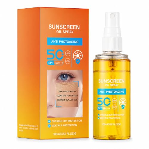 Sonnenöl LSF 50 Sonnenspray, Sonnenschutz Sonnenspray 50 Wasserfest, Sonnencreme Spray mit UVA/UVB Schutz, Anti Photoaging & Feuchtigkeit, Leicht Sonnenschutz Spray 50 für Gesicht & Körper, 100ml