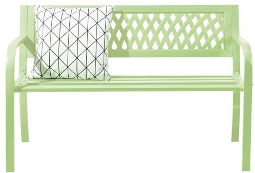Bonnlo Gartenbank Metall, wetterfeste Sitzbank für 2-3 Sitzer, Essbank mit PVC-Mesh Rückenlehne, Gartenmöbel bis 360kg belastbar, Bänke für Garten Balkon Hof, 120 cm (Grün)