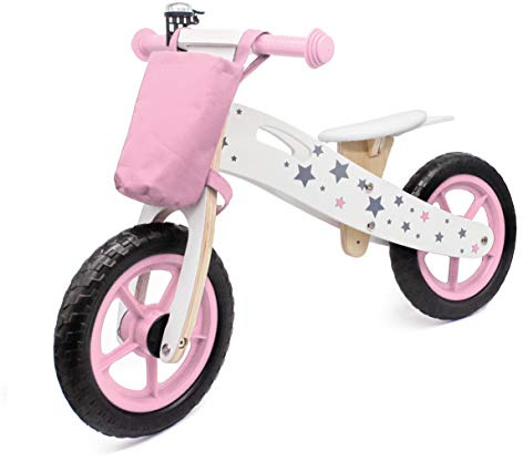 G4RCE HYGRAD® Wooden Balance Bike Kids Running Walking Lightweight Training Bikes + Bell & Basket (Pink)