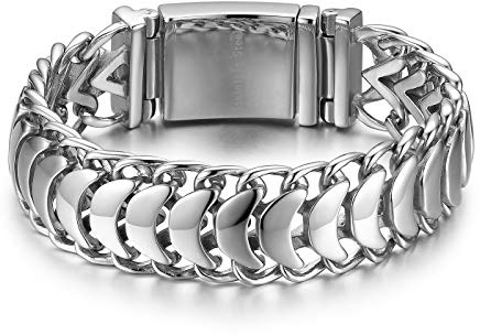 OIDEA Herren Panzerkette Armband, Rock Breit Cuban Link aus Edelstahl, Charmsarmband Armkette Armschmuck, Metallarmband Armreif Schwarz Silber Gold