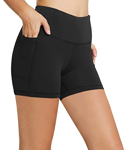 baleaf Biker Shorts for Women 5 Workout Yoga Gym Spandex Running Volleyball Compression Tummy Control Short with Pockets Black M