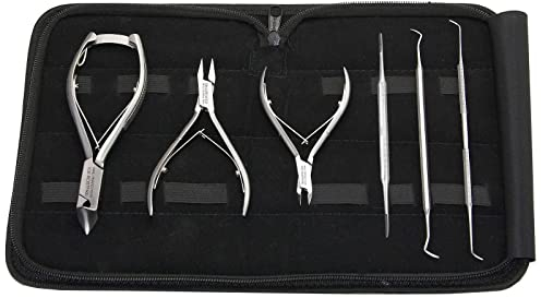 Fußpflege-Set Profi Nagelzangen Set Allrounder für normale und eingewachsene Nägel mit Nagelzange Kopfschneider Nagel-Eckenzange Nagelhautzange Eckenfeile Nagel-Eckenheber aus Edelstahl im Etui