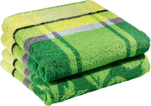 Erwin Müller Duschtuch-Set 2er-Pack apfelgrün Größe 70x140 cm - Ludwigsburg - 100% Baumwolle - kuschelweich, saugstark, voluminös - praktisch durch beidseitige Schlaufen (weitere Farben)