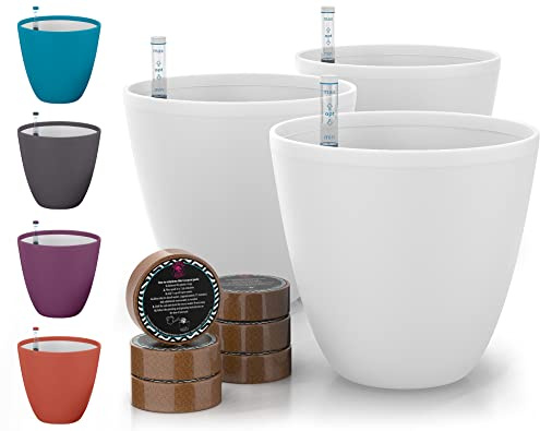 GARDENIX DECOR Self Watering Pots for Indoor Plants 3 Pack - Flower Pot with Water Level Indicator for Plants, Grow Tracking Tool - Self Watering Planter Plant Pot - Coco Coir - White