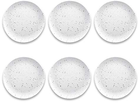 Abode Homewares Terrazzo 10.5'' Durable Merge Dinner Plates, Shatter-Resistant and Dishwasher-Safe Indoor/Outdoor Dinnerware for Camping and Outdoor Dining - White - Set of 6