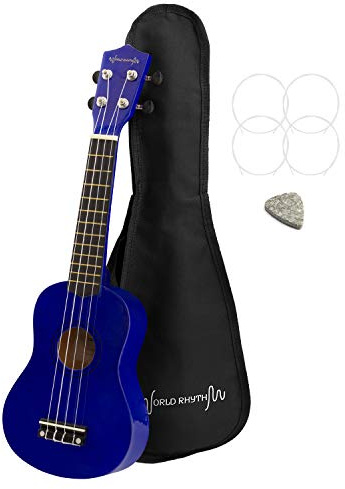 World Rhythm Sopran-Ukulele für Anfänger, Sopran-Ukulele mit Gigbag, Ersatz-Saiten und Filzplektren Standard blau | Sopran-Ukulele mit Gigbag, Ersatz-Saiten und Filzplektren Standard