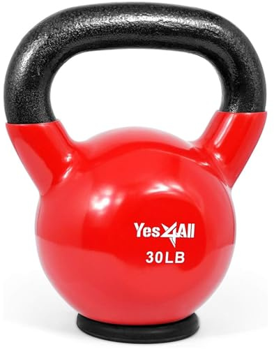 Yes4All K23E Kettlebell aus Gusseisen mit Vinylbeschichtung und Gummifuß, 13.6 kg