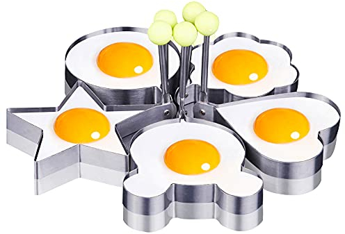 SJUNJIE 5 Pezzi Stampi per Uovo Fritto in Acciaio Inossidabile Muffa degli della Pancake Antiaderente Anello Pancake Muffa Attrezzo per Pancake Biscotti Torte Frittata
