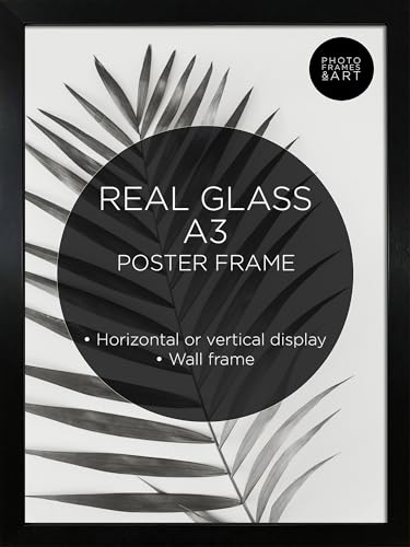 pf+a REAL GLASS A3 Black Frame Glass - PREMIUM A3 Picture Frame Black - Oxford A3 Print Portrait and Landscape Display