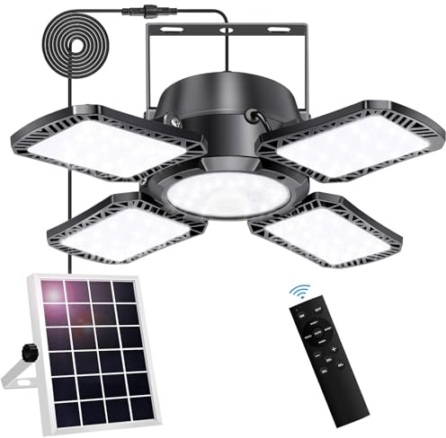 Aqonsie Solar Shed Light Outdoor Indoor, 176LED Solar Powered Motion Sensor Pendant Light Daytime Available, Solar Indoor Lights with 5 Lighting Modes & Remote for Shed Gazebo Barn Garage Home