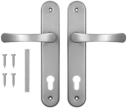 ADGO Ensemble de Poignées de Poignée de Porte pour Une Incrustation de Gâteau éponge de 60 mm, Poignée en Aluminium, Rosace en Acier Enduit de Poudre Galvanisé, Gauche et Droite, Argent