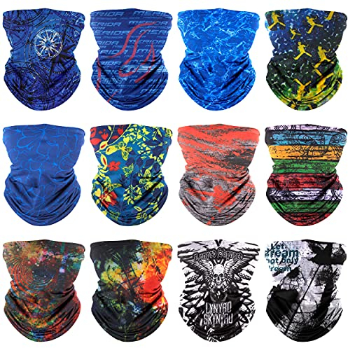 Multifunktionstuch Schlauchschal, 12pcs Elastische Bedrucktes Halstuch Kopftuch Stirnband, Nahtlose Headwear Bandanas Sports Halstuch UV Residenz für Yoga Laufen Wandern Motorrad