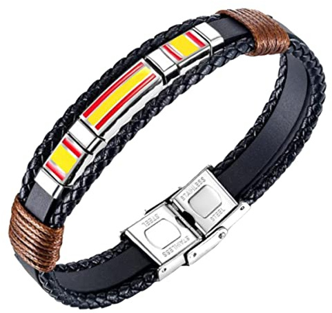 ESTUYOYA - Pulsera Bandera de España de Cuero con Cierre de Seguridad Acero Inoxidable Tamaño Unisex Hombre Mujer Pulserita Española Triple Ajustable
