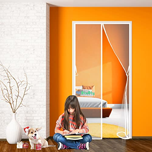 Moustiquaire de Porte, 95x225cm Magnétique Fermeture Automatique Rideau Porte Anti Insectes Mouche Moustique avec Aimants sans Perçage, Blanche