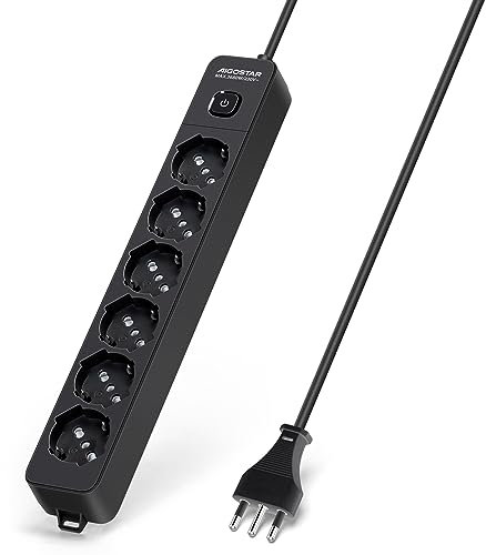 Aigostar Multipresa Ciabatta Elettrica a 6 Posti Presa con Interruttore, 250v/3680W Cavo 1,5m. Nero