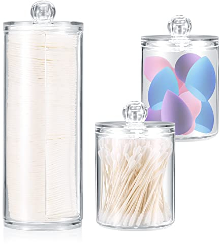 Gaomoeny 3 Stk Wattepadspender, Make-up-Organizer-Set, Wattestäbchen Behälter, Wattepads Aufbewahrungboxen mit Deckel, ohrenstäbchen Wattepads Kosmetik Aufbewahrung für Badezimmer Schlafzimmer