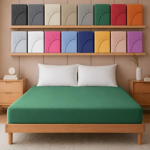 Hafaa Single Fitted Sheet – Easy Care 25 cm Deep Brushed Microfibre Elastic Emerald Fitted Bed Sheets- Shrinkage and Fade Resistant (91 x 191 cm)