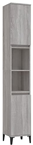 vidaXL Badschrank, Schrank für Badezimmer, Badezimmerschrank mit viel Stauraum, Hochschrank Badezimmer Schrank Metallfüße, Grau Sonoma Holzwerkstoff