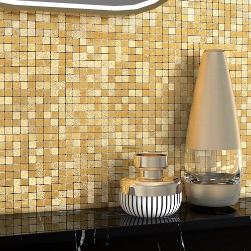 VAOVI Peel and Stick Kitchen Wall Tile Stickers Gold(Square,5pcs)