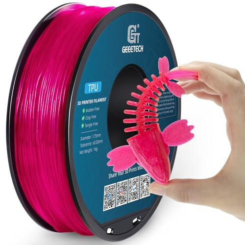 GEEETECH TPU filament 1,75mm Transparent Rosa, Flexible 3D Drucker Filament 1kg 1 Spool